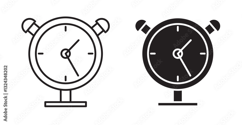 Poster clock thin line and fill vector icons set