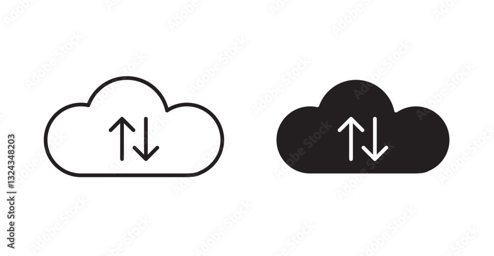 Poster cloud thin line and fill vector icons set