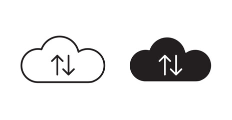 Cloud thin line and fill vector icons set