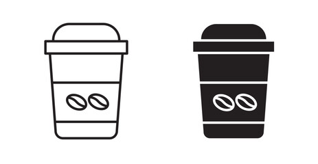coffee cup thin line and fill vector icons set