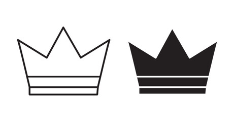 Crown thin line and fill vector icons set