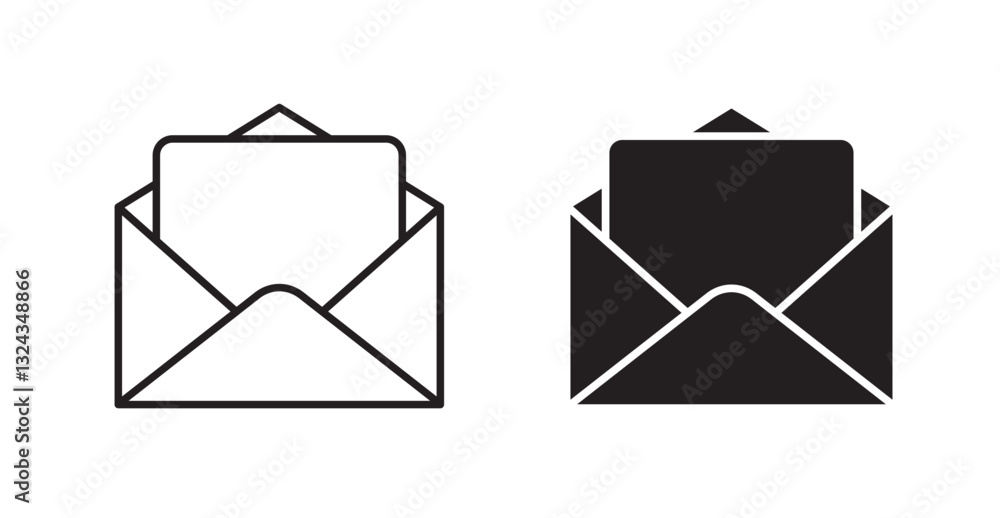 Poster envelope open thin line and fill vector icons set