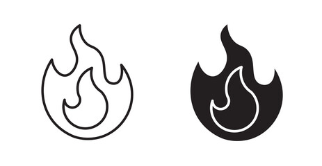 Fire thin line and fill vector icons set
