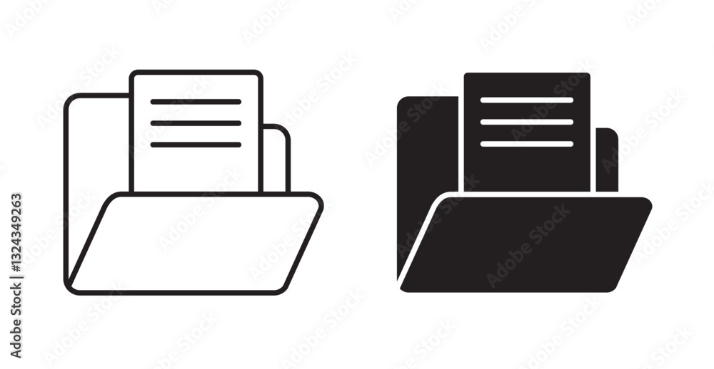 Poster folder thin line and fill vector icons set