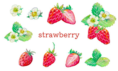 水彩絵の具で描いた苺のイラスト