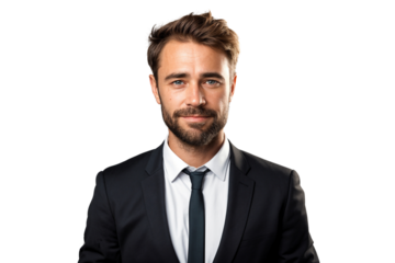 Portrait of a handsome businessman in suit smiling on face, isolated on white background