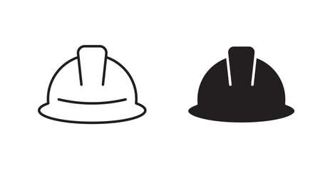 Hard hat thin line and fill vector icons set