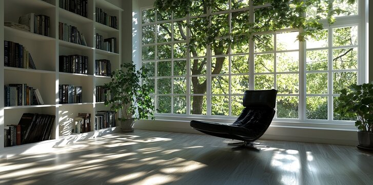 A contemporary living room with a vacant wall and unoccupied space