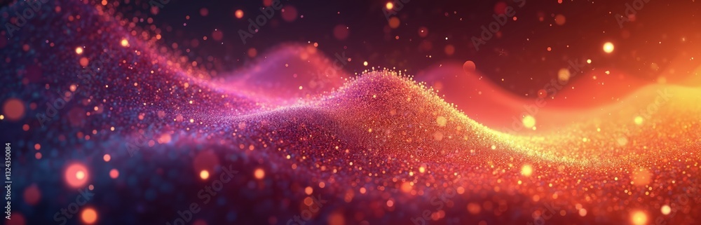 Poster abstract colorful digital wave with bokeh and light. 3d render wave line dot background. glowing eff