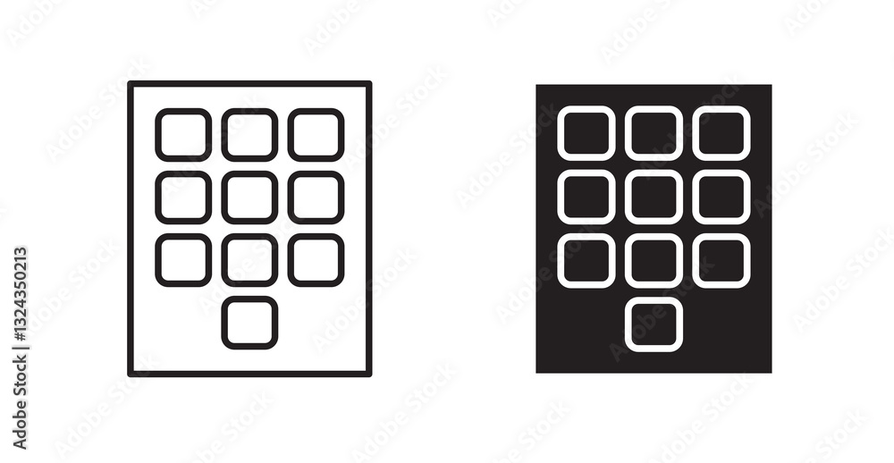 Poster keypad thin line and fill vector icons set