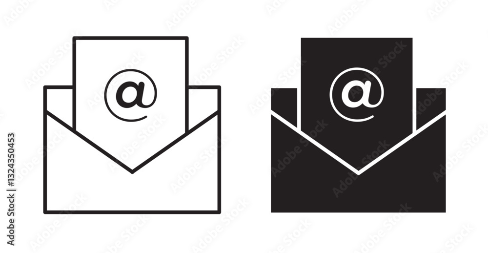 Poster mail thin line and fill vector icons set