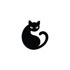 Minimalist Black Silhouette Cat Logo – Elegant Curled Cat Design