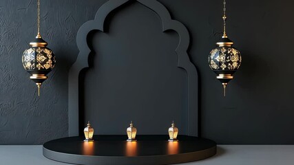 Beautifully arranged lanterns illuminate a stunning architectural feature, enhancing the ambiance with a blend of tradition and modernity