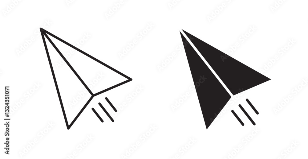 Poster paper plane thin line and fill vector icons set