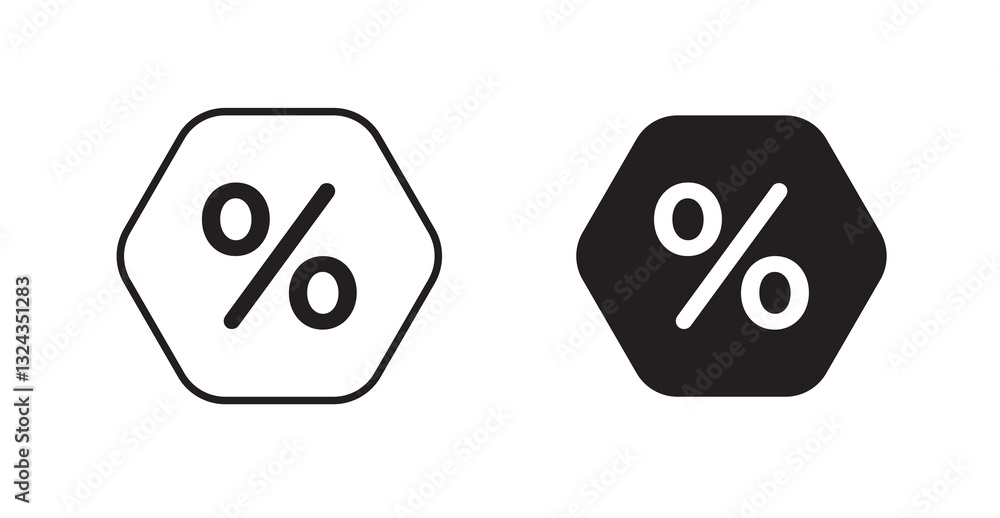 Poster percentage thin line and fill vector icons set