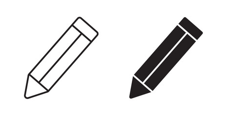Pencil thin line and fill vector icons set