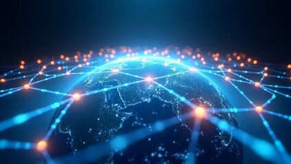Global network connection covering the earth with lines of innovative perception . Concept of 5G wireless digital connection and future in the internet of things . 3D illustration .