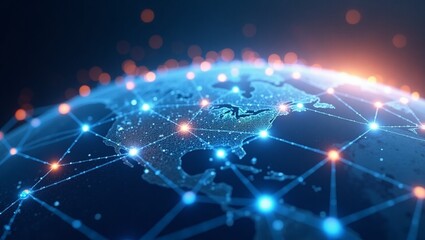 Global network connection covering the earth with lines of innovative perception . Concept of 5G wireless digital connection and future in the internet of things . 3D illustration .