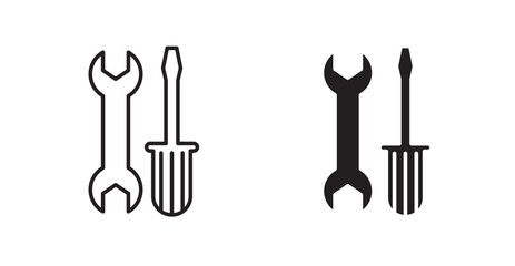 Repair tools thin line and fill vector icons set