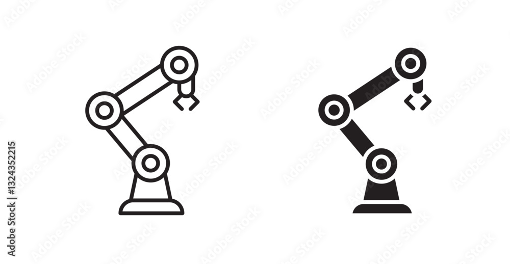 Poster robot arm thin line and fill vector icons set