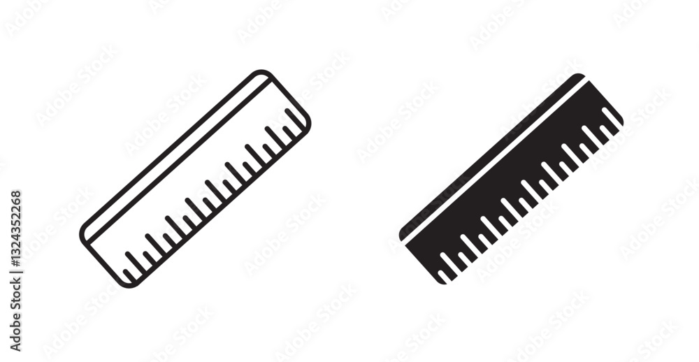 Poster ruler thin line and fill vector icons set