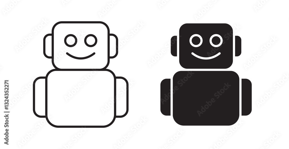 Poster robot thin line and fill vector icons set