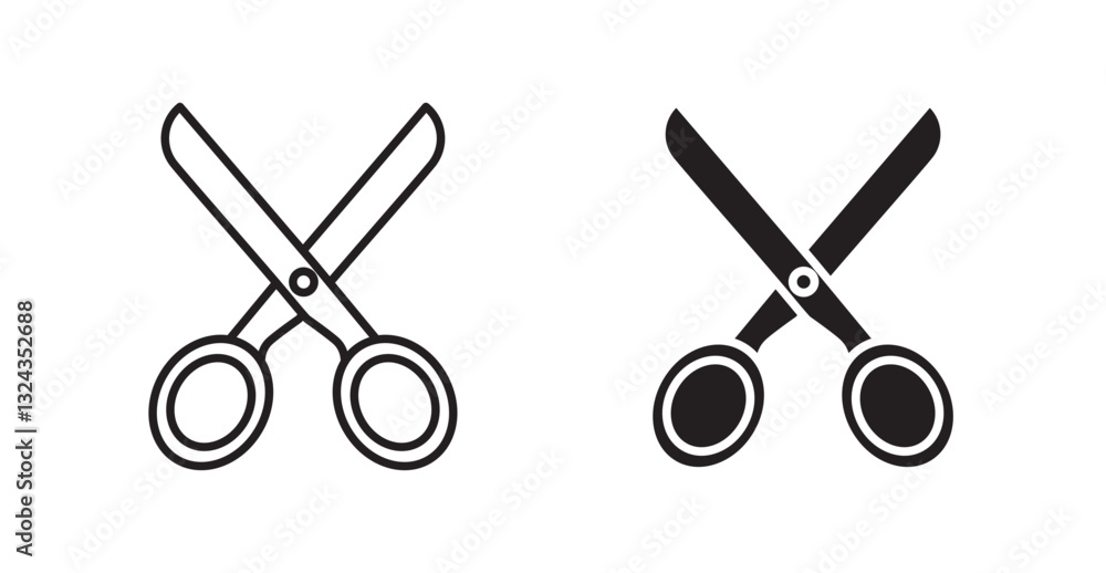 Aufkleber scissors thin line and fill vector icons set