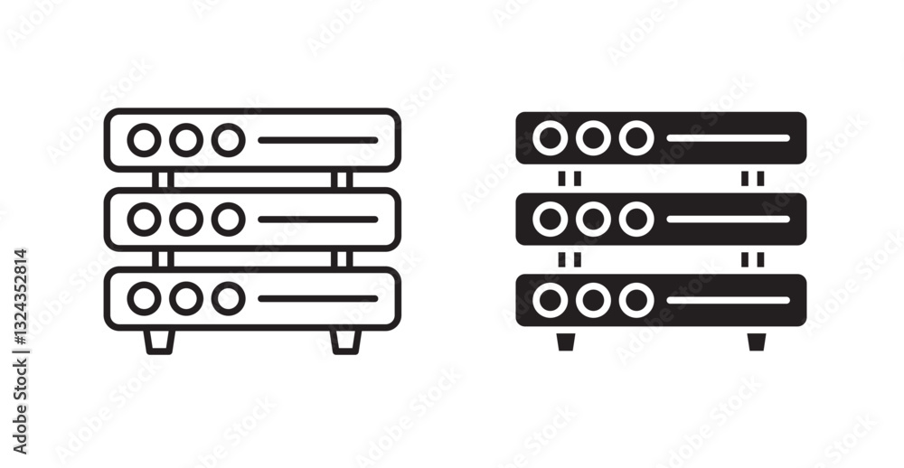 Poster server rack thin line and fill vector icons set