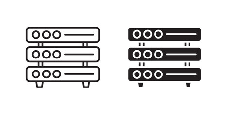 Server rack thin line and fill vector icons set
