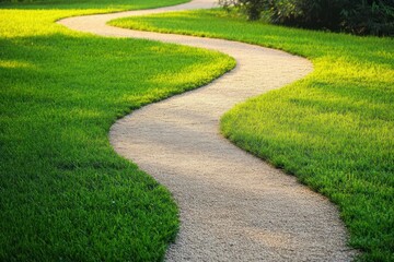 Curved Pathway Through Lush Green Grass in a Serene Outdoor Landscape Scene