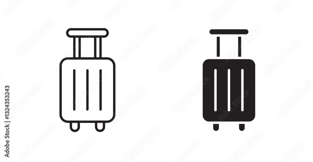Poster suitcase thin line and fill vector icons set