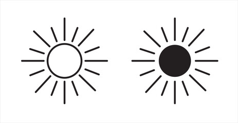 Sun thin line and fill vector icons set