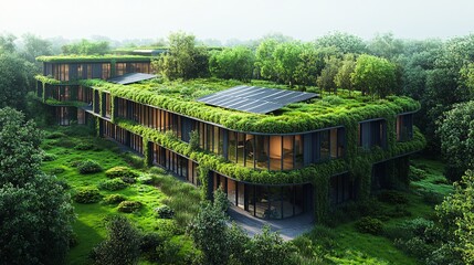Modern Green Building Integrated with Lush Vegetation