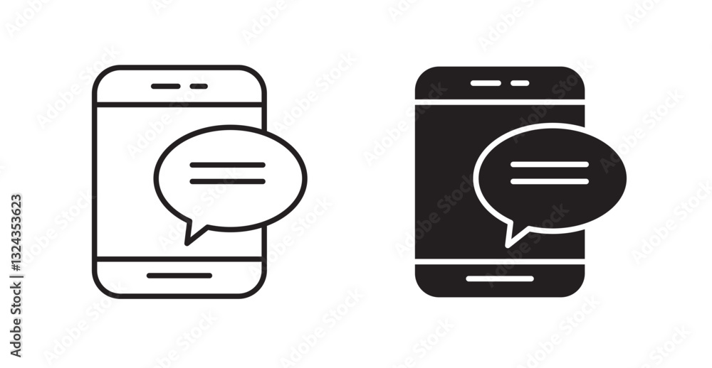 Poster text message thin line and fill vector icons set