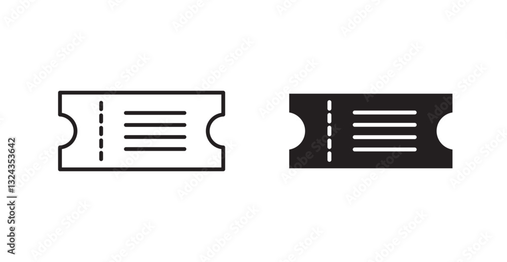 Poster ticket thin line and fill vector icons set