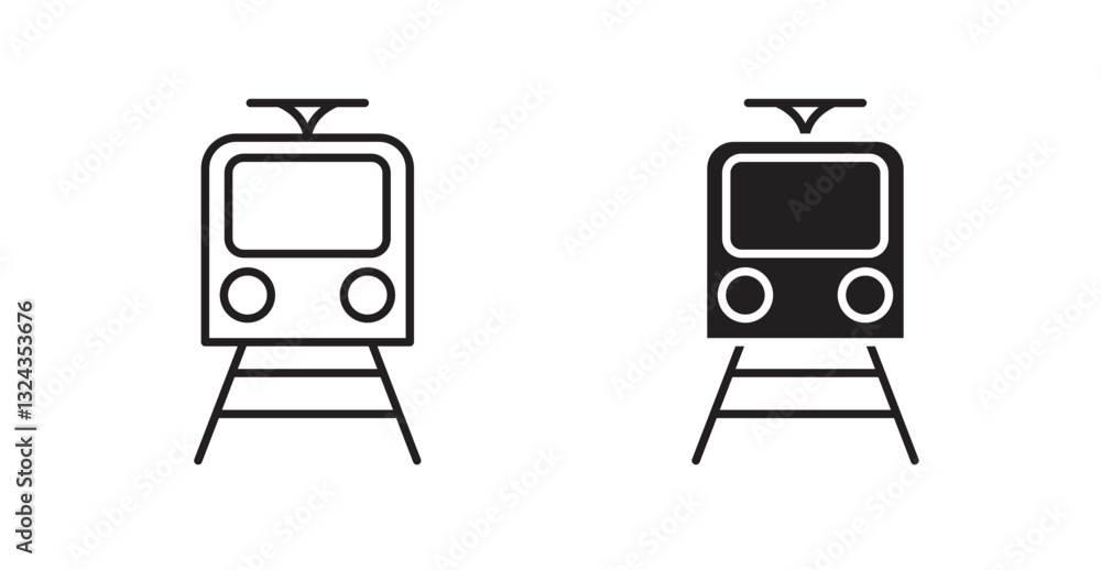 Poster train thin line and fill vector icons set