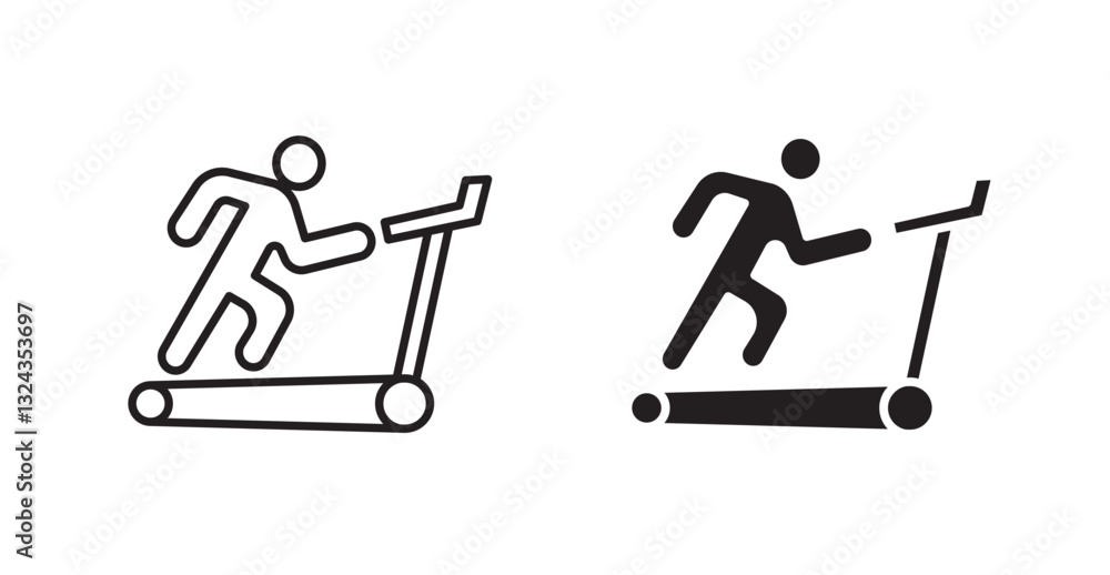 Poster treadmill thin line and fill vector icons set