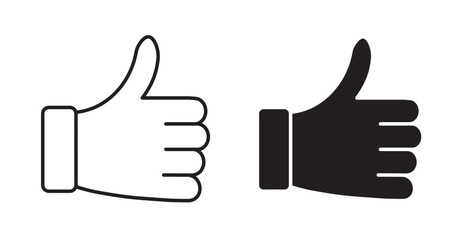 thumbs up thin line and fill vector icons set
