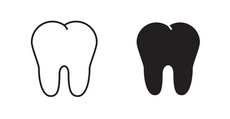 Tooth thin line and fill vector icons set
