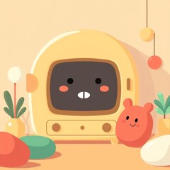 Baby in playing in the living room, children Toddlers play together. carton of interior design living room playful for the children.
