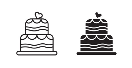 Wedding cake thin line and fill vector icons set