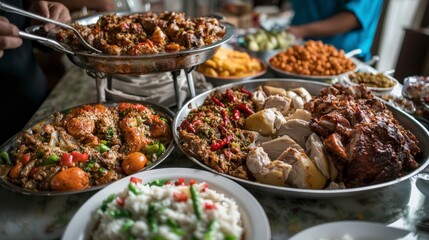 Obraz premium Delicious feast of traditional dishes local market food photography vibrant setting close-up culinary experience