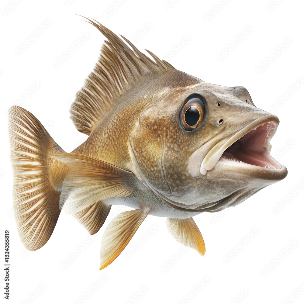 Poster majestic fish with its mouth open captured underwater displaying its vibrant colors and unique featu