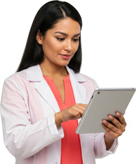 Fototapeta premium Confident Female Doctor Using Digital Tablet Healthcare Professional Technology Medical App