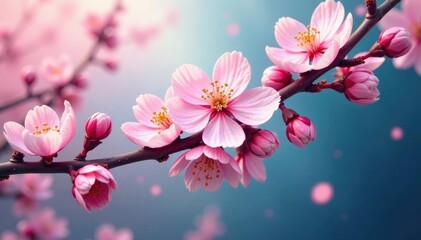 Delicate brushstrokes capture cherry blossom essence, abstract, floral