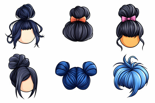 Cute hairstyles for avatars, various bun styles