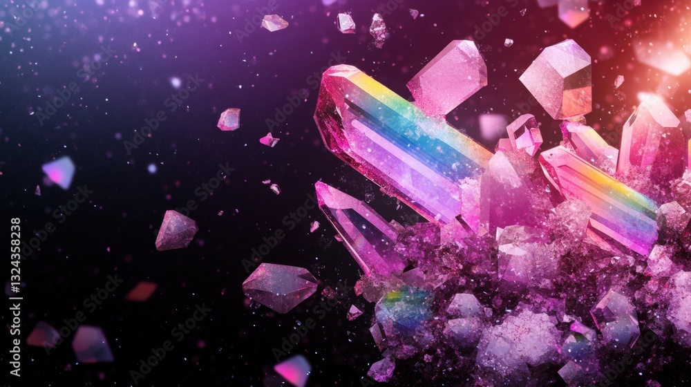 Aufkleber broken glass capturing a rainbow colored explosion of crystals creating a stunning visual display on