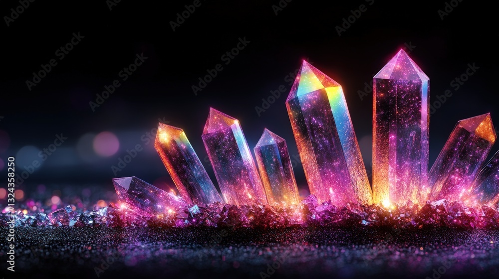 Aufkleber assorted crystals displaying an array of colors and textures on a realistic holographic background