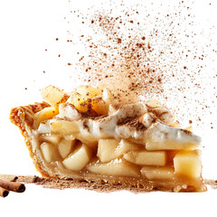 A Slice of Apple Pie with Steam and Cinnamon Powder Isolated on Transparent Background