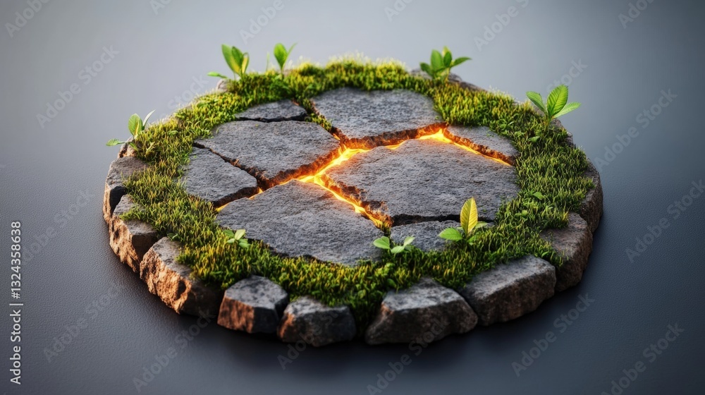 Poster unique stone with a fire element embedded in it demonstrating natural beauty and intriguing details 